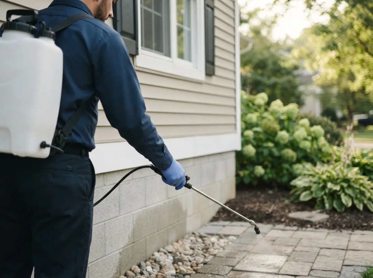 Pest control technician inspecting a home in Dexter, OR